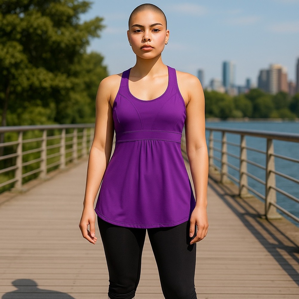 Athleta Womens Activewear Tank Purple Sz S Racerback Built In Bra Drawstring Hem
